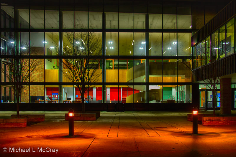 LCCC Bass Library at night