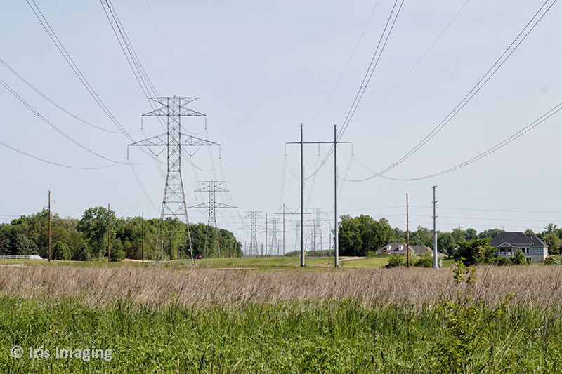Electric power lines cross powering Lorain County