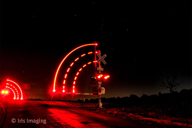Railroad crossing in LaGrange at night