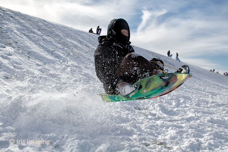 Flying high sledding at Oberlin Reservoir